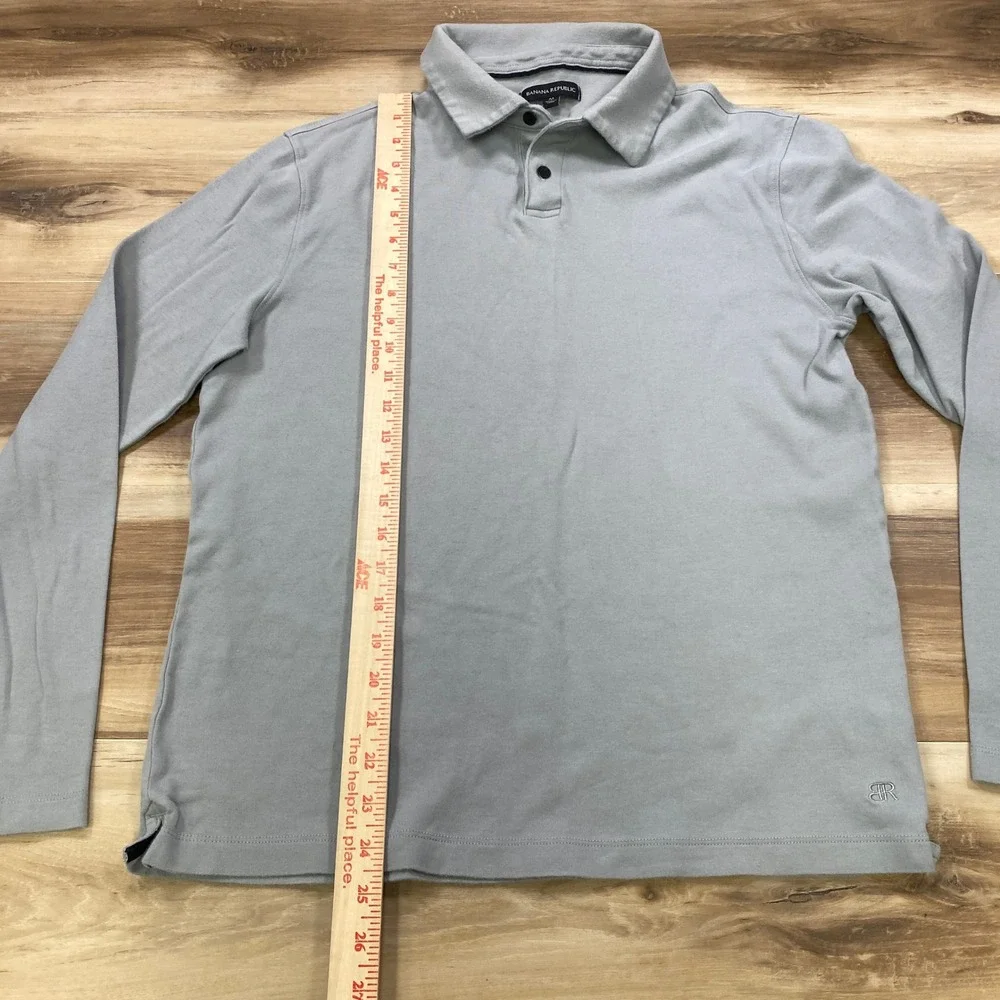 Banana Republic Polo Mens M Classic 100% Cotton Long Sleeve Gray Minimal Casual
